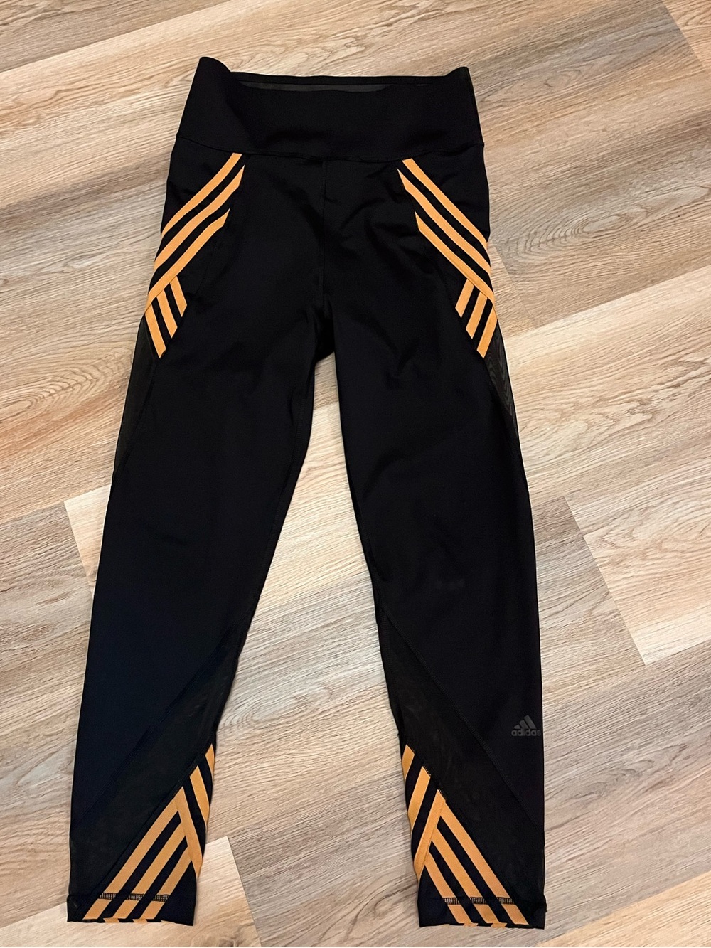 Adidas x Ivy Park 3-Stripes Mesh Leggings Black Orange Sz M